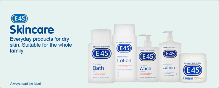 E45 skincare everyday treatment for dry skin conditions for the whole family